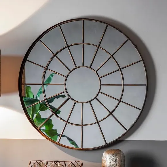 Round Wall Mirror Window Style - Bronze, Metal image