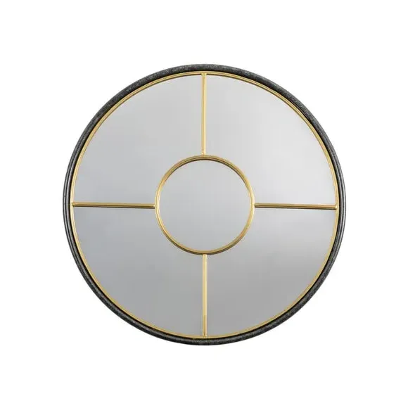 Round Wall Mirror Window Style - Gold