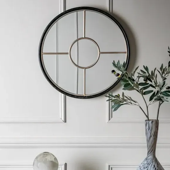 Round Wall Mirror Window Style - Gold