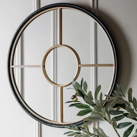 Round Wall Mirror Window Style - Gold