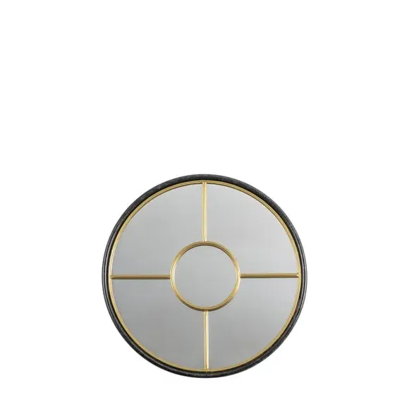 Round Wall Mirror Window Style - Gold