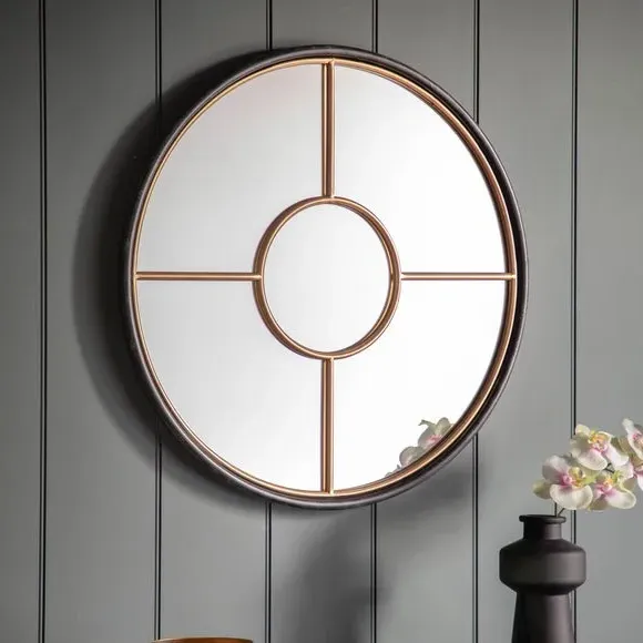 Round Wall Mirror Window Style - Gold image