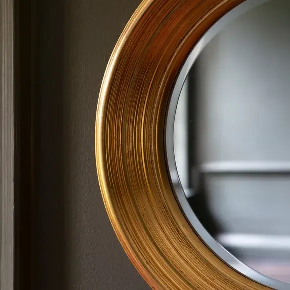 Round Wall Mirror with 3D Frame - Gold, Wood