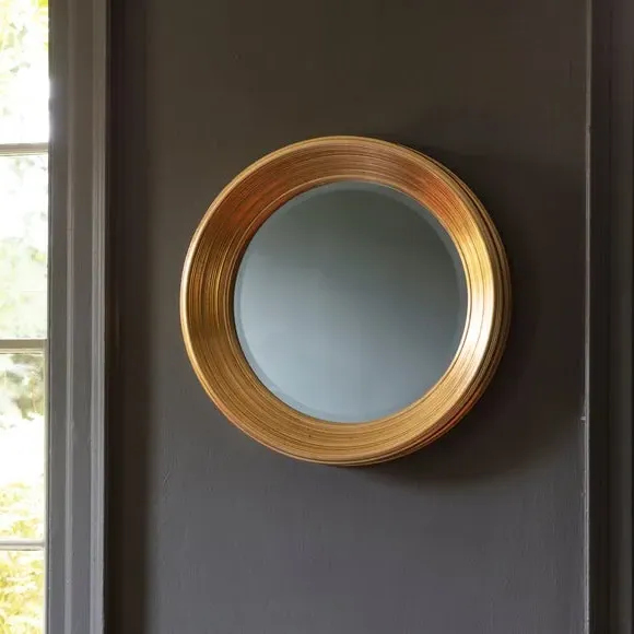 Round Wall Mirror with 3D Frame - Gold, Wood image