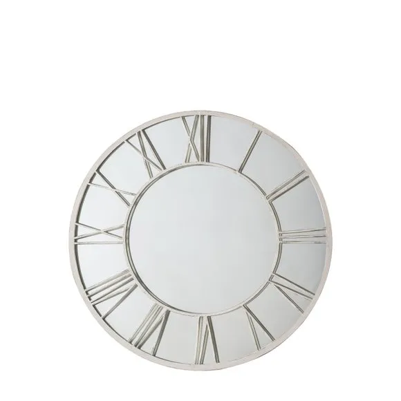 Round Wall Mirror with Clock Design - White image