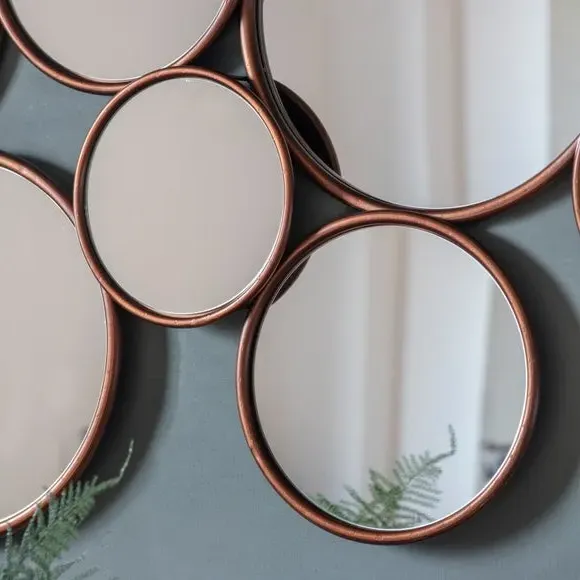 Round Wall Mirror with Copper Edging - Brown