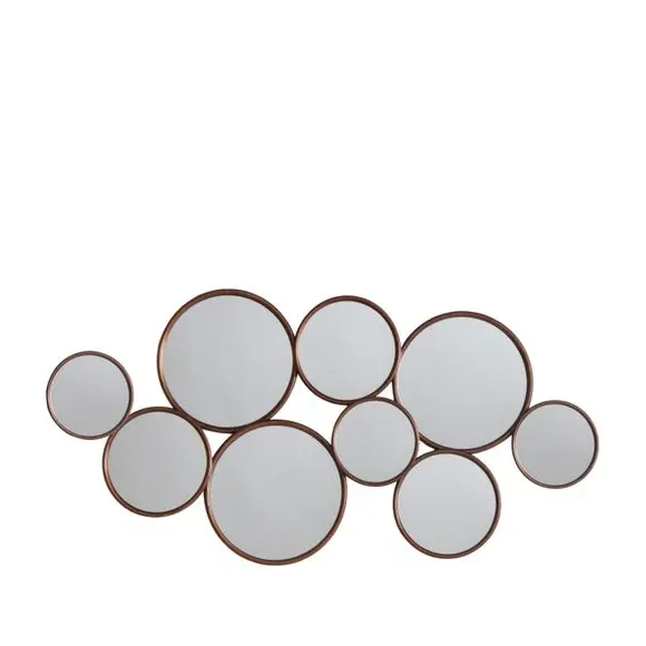 Round Wall Mirror with Copper Edging - Brown