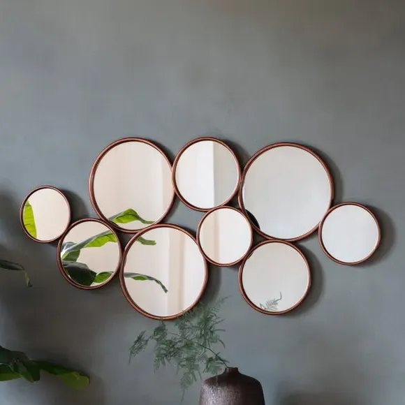 Round Wall Mirror with Copper Edging - Brown image