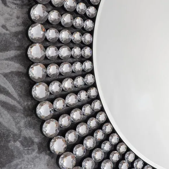 Round Wall Mirror with Jewelled Frame - Silver