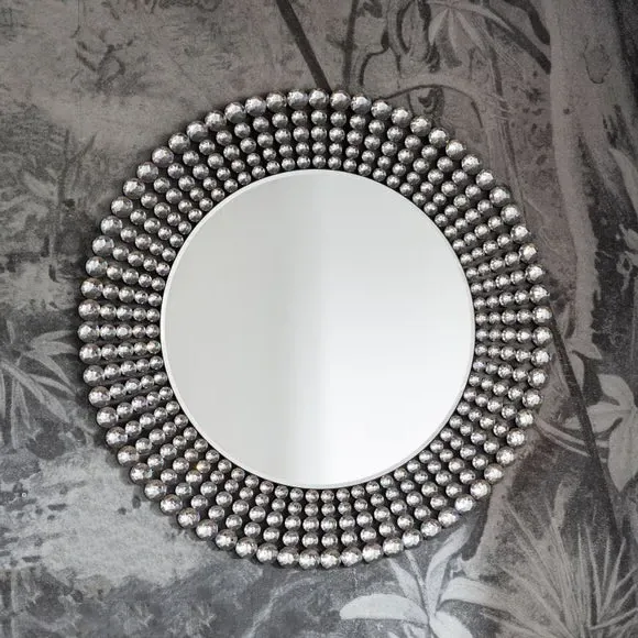 Round Wall Mirror with Jewelled Frame - Silver image