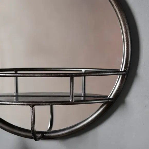 Round Wall Mirror with Shelf - Bronze, Metal