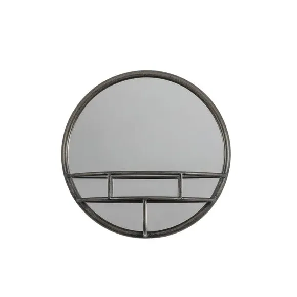 Round Wall Mirror with Shelf - Bronze, Metal
