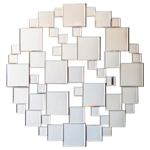 Round Wall Mirror with Square Details - Silver