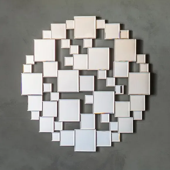 Round Wall Mirror with Square Details - Silver image