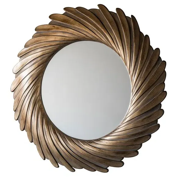Round Wall Mirror with Swirl Frame - Gold