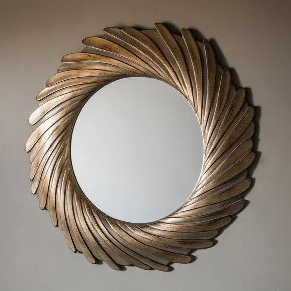 Round Wall Mirror with Swirl Frame - Gold image
