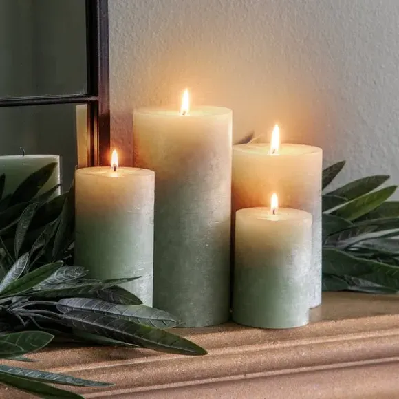 Rustic Pillar Candle - Sage