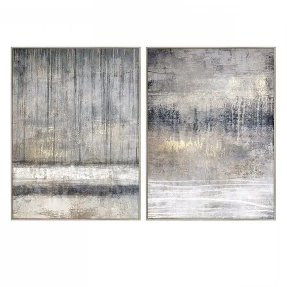 Set of 2 Abstract Framed Canvases - Gold