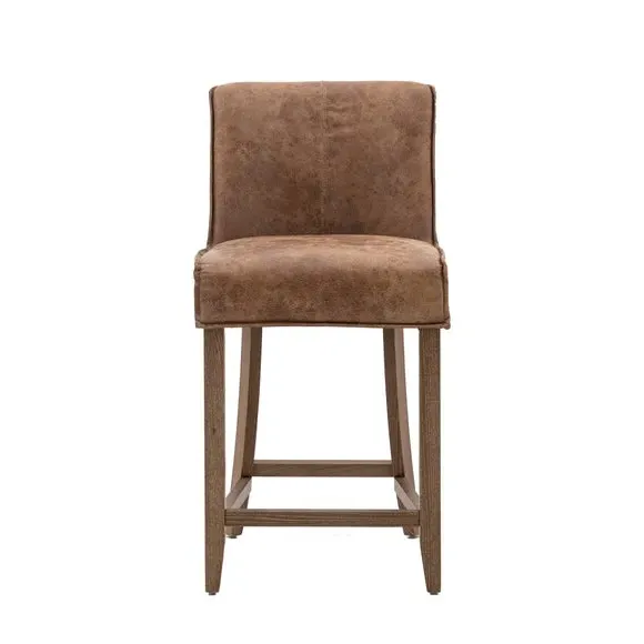 Set of 2 Bar Stools - Brown, Leather