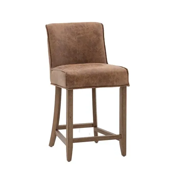 Set of 2 Bar Stools - Brown, Leather