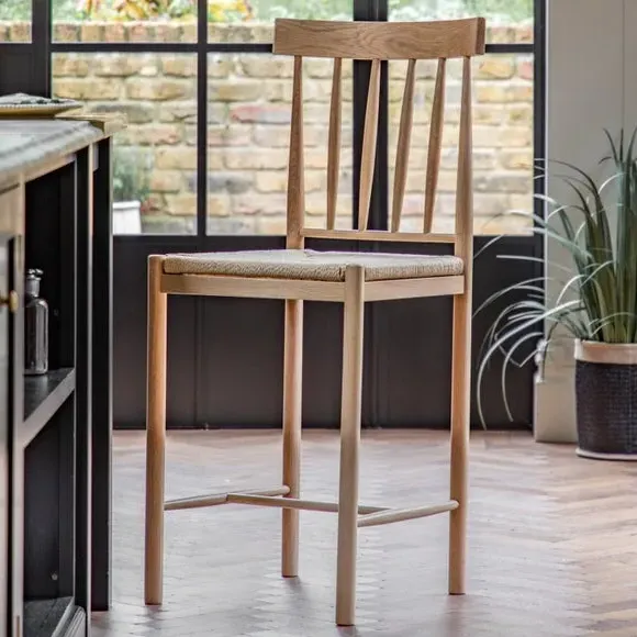 Set of 2 Bar Stools - Natural, Oak
