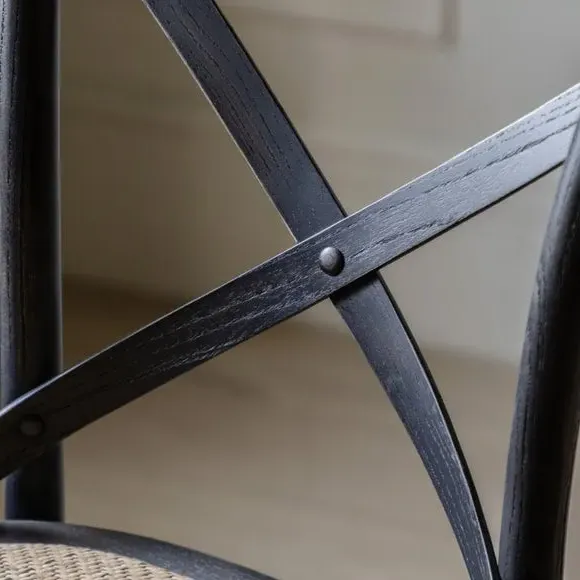 Set of 2 Bar Stools with Cross Back - Black, Rattan