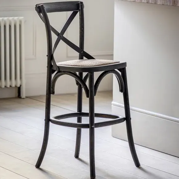 Set of 2 Bar Stools with Cross Back - Black, Rattan image