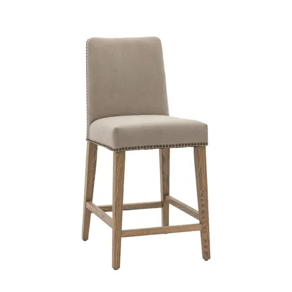 Set of 2 Bar Stools with Nailheads - Grey, Linen