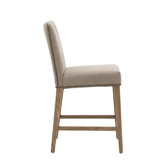 Set of 2 Bar Stools with Nailheads - Grey, Linen
