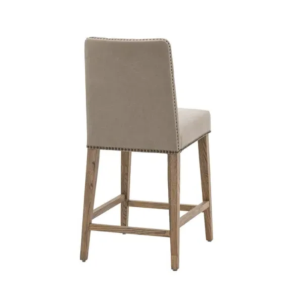 Set of 2 Bar Stools with Nailheads - Grey, Linen
