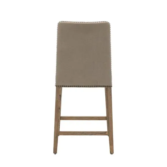 Set of 2 Bar Stools with Nailheads - Grey, Linen