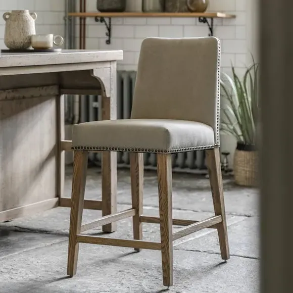 Set of 2 Bar Stools with Nailheads - Grey, Linen image