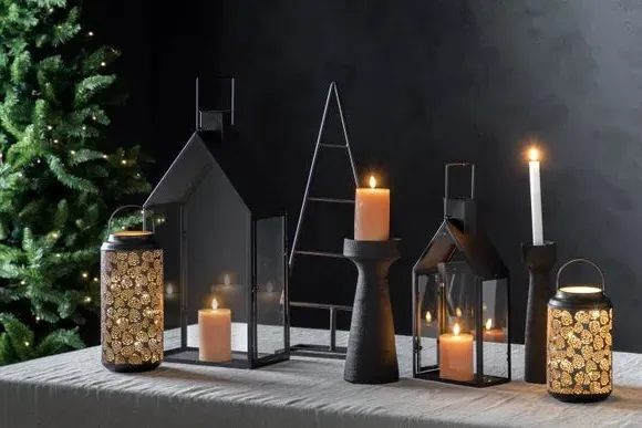 Set of 2 Candlestick Holders - Black, Matte