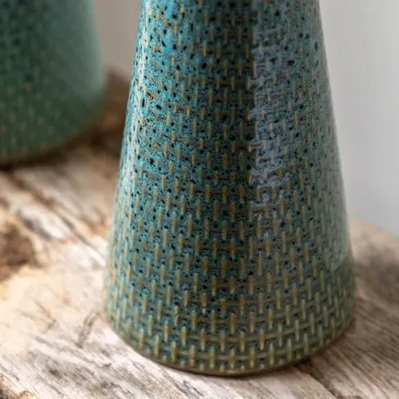 Set of 2 Candlestick Holders - Green, Ceramic