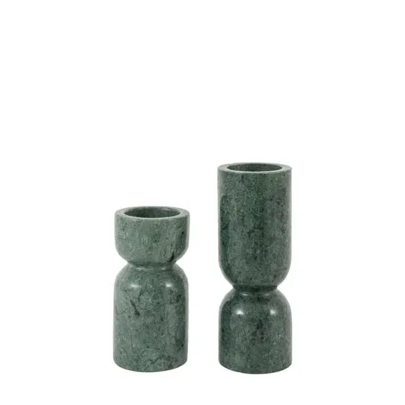 Set of 2 Candlestick Holders - Green, Marble image