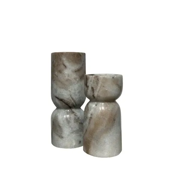 Set of 2 Candlestick Holders - Yellow, Marble