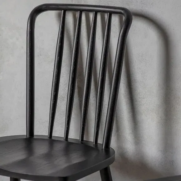 Set of 2 Dining Chairs - Black, Oak