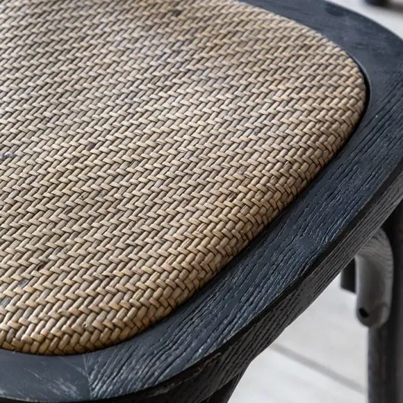 Set of 2 Dining Chairs - Black, Oak & Rattan