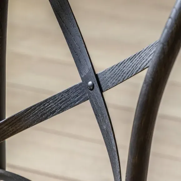 Set of 2 Dining Chairs - Black, Oak & Rattan