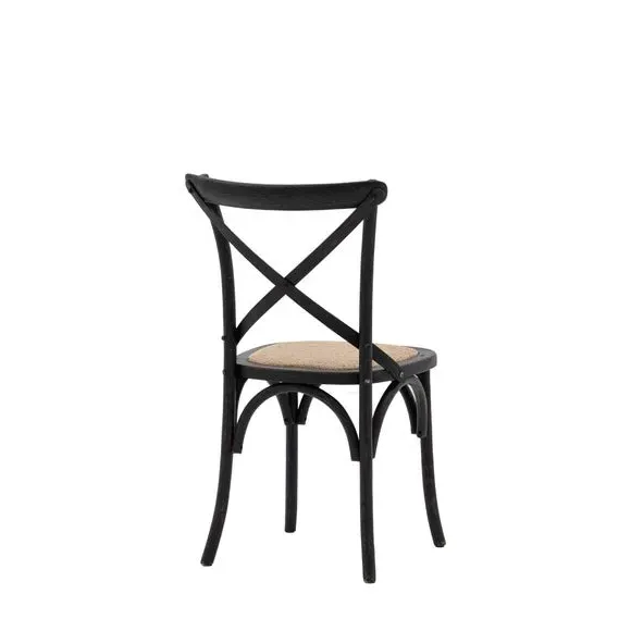 Set of 2 Dining Chairs - Black, Oak & Rattan