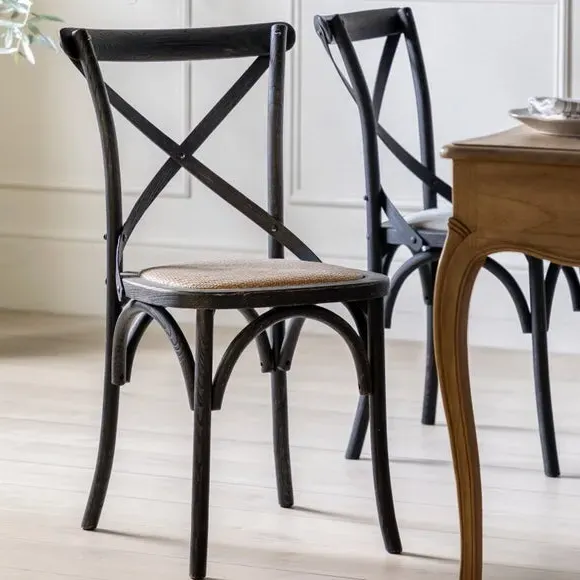 Set of 2 Dining Chairs - Black, Oak & Rattan image