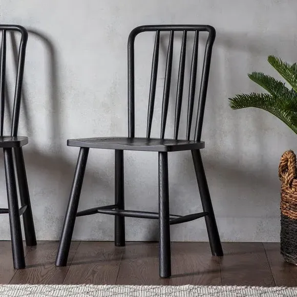 Set of 2 Dining Chairs - Black, Oak image