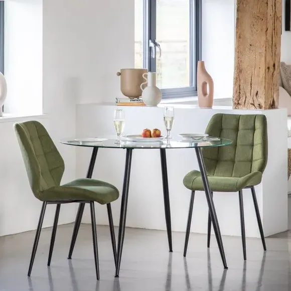 Set of 2 Dining Chairs - Bottle Green, Flatweave