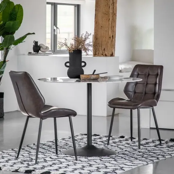 Set of 2 Dining Chairs - Brown, Faux Leather
