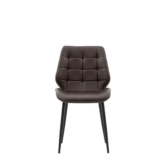 Set of 2 Dining Chairs - Brown, Faux Leather
