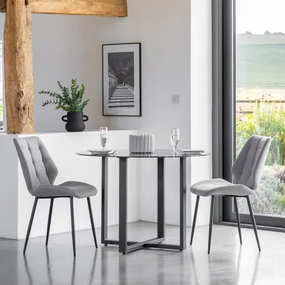 Set of 2 Dining Chairs - Light Grey, Flatweave