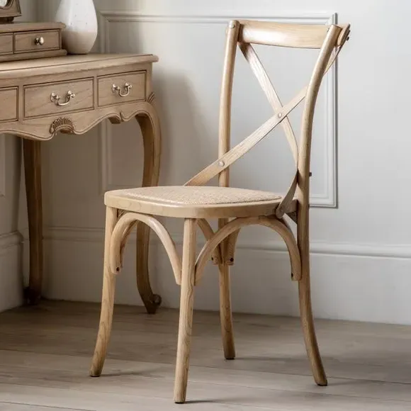 Set of 2 Dining Chairs - Natural, Oak & Rattan
