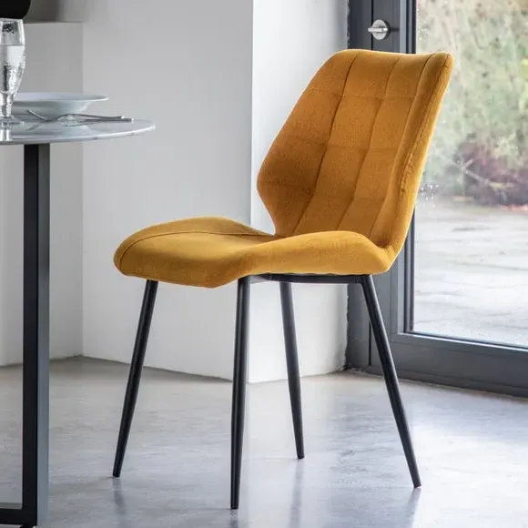 Set of 2 Dining Chairs - Saffron Yellow, Flatweave