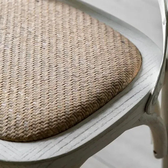 Set of 2 Dining Chairs - White, Oak & Rattan