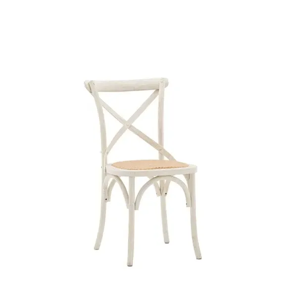 Set of 2 Dining Chairs - White, Oak & Rattan